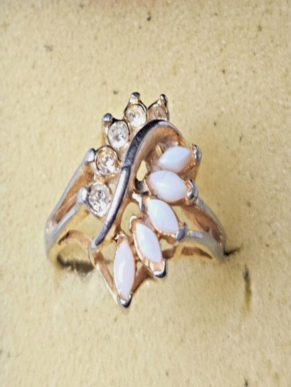 Size 7 Solitaire White Opal Ring with Small Rhinestones